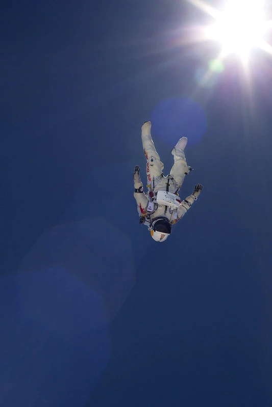 Felix Baumgartner in free fall during the Stratos jump &amp;copy; Luke Aikins/Red Bull Content Pool